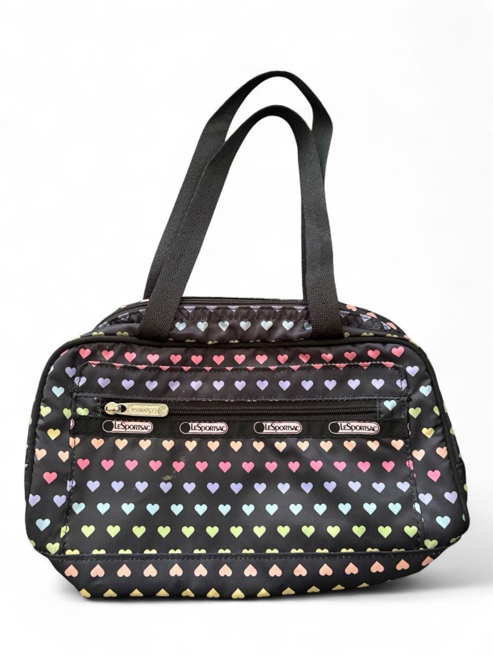 Lesportsac Black Tote with Multicolor Pastel Hearts